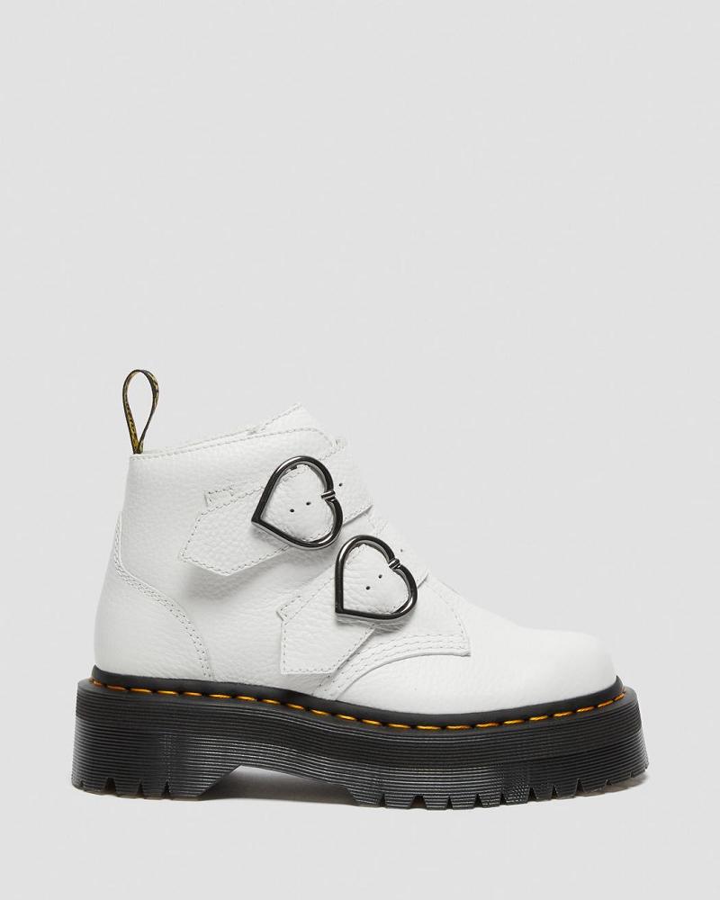 Botas Plataforma Dr Martens Devon Heart Cuero Mujer Blancos | MX 543HAP